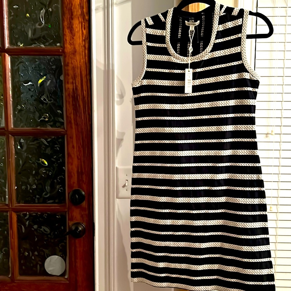 NWT Max Studio Sz S sexy rope beach black/White Sea dress nautical